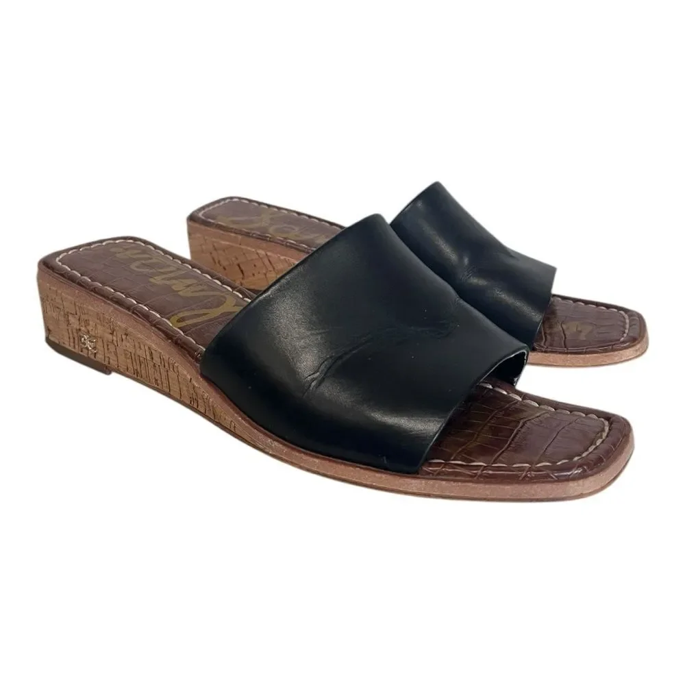 Sam Edelman |‎ Black Leather Valery Slip On Wedge Sandals 8.5